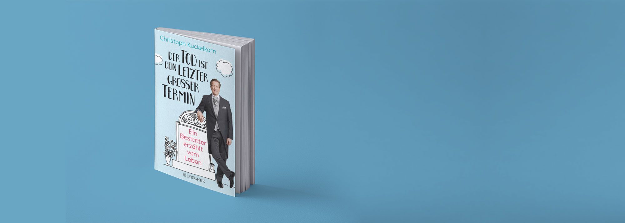 Buchcover auf blauem Hintergrund